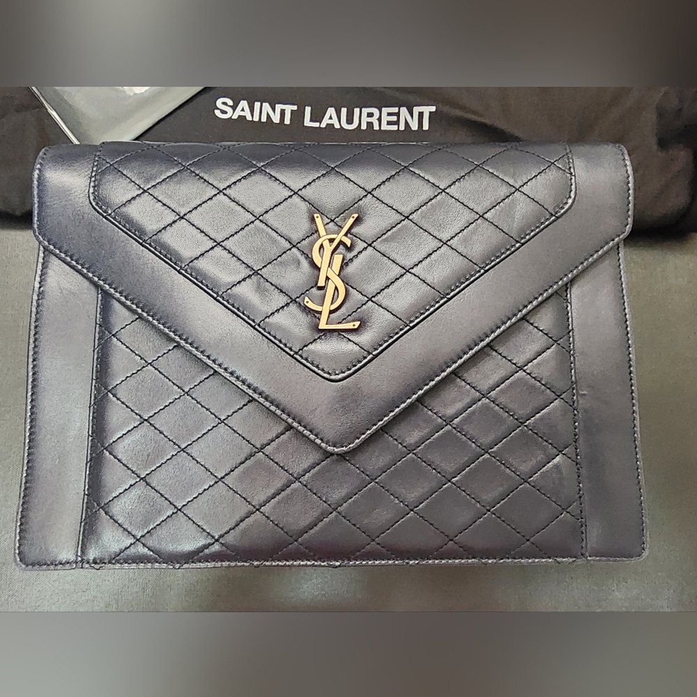Saint Laurent Dark Navy Gaby Envelope Satchel Quilted Lambskin Leather - Picture 2 of 15